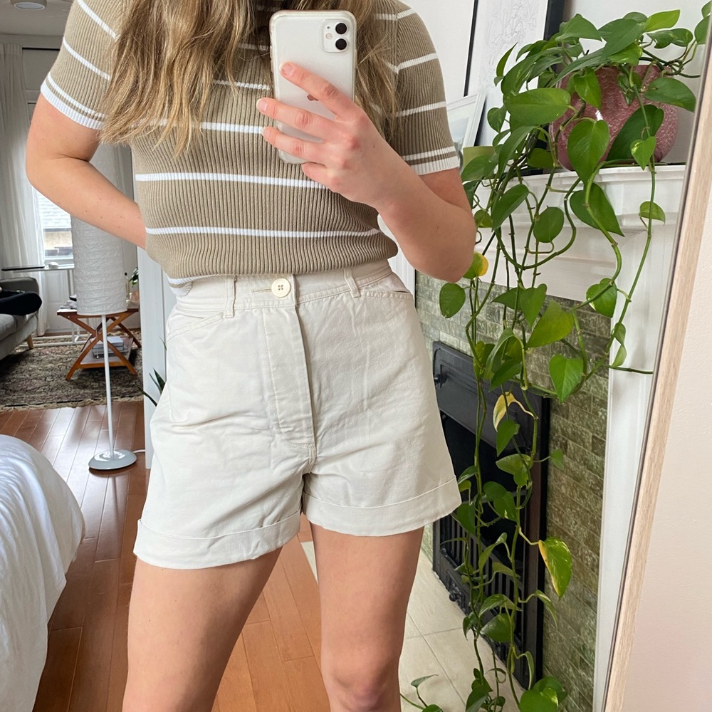 Aritzia Community Cotton Denim Shorts - Cream